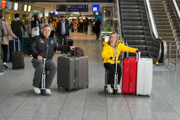 RTL Dschungelcamp Frankfurt 2026 Patrick Romer and girlfriend Annelie Henz leaving for the RTL show Ich bin ein Star Holt mich hier raus Dschungelcamp 2026 at Frankfurt Airport Frankfurt Airport Hessen