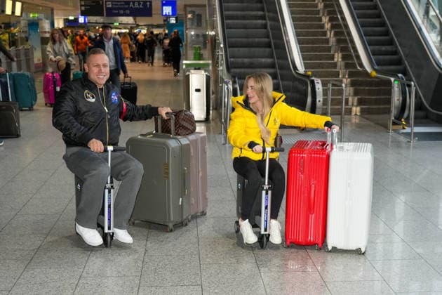 RTL Dschungelcamp Frankfurt 2026 Patrick Romer and girlfriend Annelie Henz leaving for the RTL show Ich bin ein Star Holt mich hier raus Dschungelcamp 2026 at Frankfurt Airport Frankfurt Airport Hessen