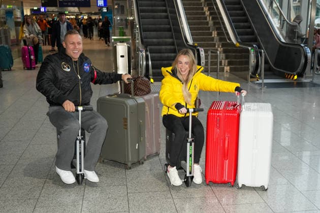 RTL Dschungelcamp Frankfurt 2026 Patrick Romer and girlfriend Annelie Henz leaving for the RTL show Ich bin ein Star Holt mich hier raus Dschungelcamp 2026 at Frankfurt Airport Frankfurt Airport Hessen