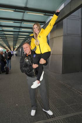 RTL Dschungelcamp Frankfurt 2026 Patrick Romer and girlfriend Annelie Henz leaving for the RTL show Ich bin ein Star Holt mich hier raus Dschungelcamp 2026 at Frankfurt Airport Frankfurt Airport Hessen