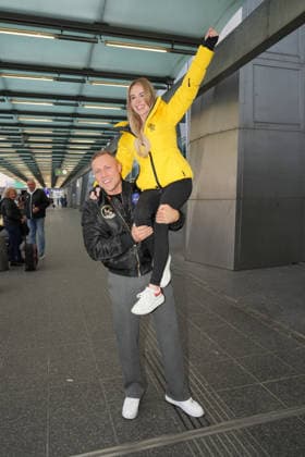 RTL Dschungelcamp Frankfurt 2026 Patrick Romer and girlfriend Annelie Henz leaving for the RTL show Ich bin ein Star Holt mich hier raus Dschungelcamp 2026 at Frankfurt Airport Frankfurt Airport Hessen
