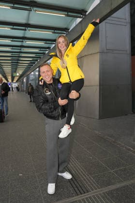 RTL Dschungelcamp Frankfurt 2026 Patrick Romer and girlfriend Annelie Henz leaving for the RTL show Ich bin ein Star Holt mich hier raus Dschungelcamp 2026 at Frankfurt Airport Frankfurt Airport Hessen