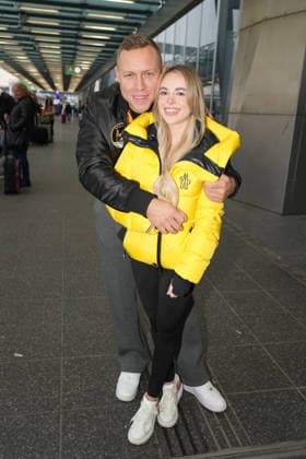 RTL Dschungelcamp Frankfurt 2026 Patrick Romer and girlfriend Annelie Henz leaving for the RTL show Ich bin ein Star Holt mich hier raus Dschungelcamp 2026 at Frankfurt Airport Frankfurt Airport Hessen