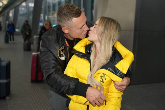 RTL Dschungelcamp Frankfurt 2026 Patrick Romer and girlfriend Annelie Henz leaving for the RTL show Ich bin ein Star Holt mich hier raus Dschungelcamp 2026 at Frankfurt Airport Frankfurt Airport Hessen