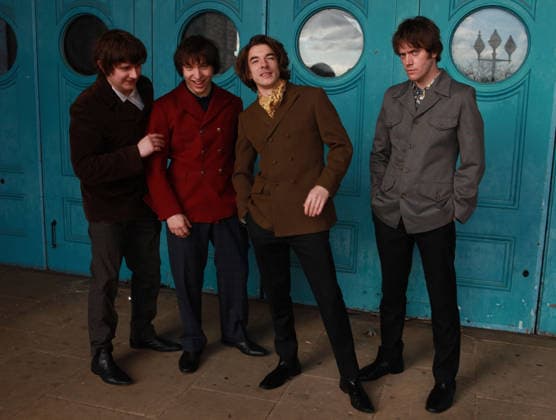 Sunny Afternoon musical London, UK. Photocall for the cast of The Kinks inspired musical Sunny Afternoon. The show is about the rise of the north London music group The Kinks in the 1960s. They were considered part of the elite British music scene and rivals to The Beatles and The Rolling Stones at the time. L-R: Harry Curley (Peter Quaife), Zakarie Stokes (Mick Avory), Oliver Hoare ( Dave Davies) and Danny Horn (Ray Davies). The show has been on tour around the UK. They™re in London to 31st January 2026, Alexandra Palace. 16th January 2026. LMK11-S170126-001 Steve Bealing Landmark Media 