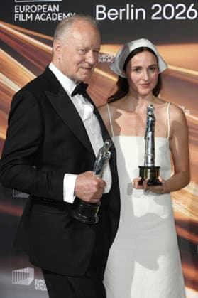 Stellan Skarsgard and Renate Reinsve at the presentation of the 38 European Film Awards 2026 at the Haus der Kulturen der Welt Berlin, 17 01 2026 Foto:xC.xNiehausx xFuturexImagex efa_6260