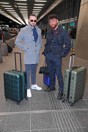 Umut Tekin with brother Ercan Tekin Departure of the candidates of the RTL TV show ICH BIN EIN STAR, HOLT MICH HIER RAUS at Frankfurt Airport in Frankfurt am Main on 17 01 2026