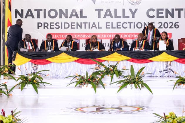 (260118) -- KAMPALA, Jan. 18, 2026 -- Electoral Commission officials announce the President Yoweri Museveni as the winner of the presidential election 2026 at National Tally Center in Kampala, Uganda, on Jan. 17, 2026. Uganda s incumbent President Yoweri Museveni won the country s presidential election, the Electoral Commission (EC) said on Saturday as it released the final results at the National Tally Center in the capital, Kampala. (Photo by Xinhua) UGANDA-KAMPALA-PRESIDENTIAL ELECTION-RESULT HajarahxNalwadda 