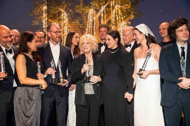 abb Eskil Vogt, Jonas Dornbach, Joachim Trier, Liv Ullmann, Juliette Binoche, Stellan Skarsgard, Renate Reinsve, Alexander Nanau and Ugo Bienvenu Winner Prizewinner with film prize as guest on the red carpet at the gala of the European Film Awards 2026 European Film Awards 2026 at Haus der Kulturen der Welt on 17 01 2026 in Berlin Berlin Germany
