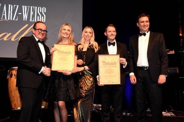 Clemens Baumgaertner CSU Local Government Officer a D Newcomer of the Year Ena Operta and Nira Operta, BYENA Beauty GmbH Entrepreneur of the Year Daniel Metzler and Josef Fleischmann, Absent Isar Aerospace Georg Eisenreich CSU Minister of Justice Munich 17 01 2026 Paulaner am Nockherberg Muenchner Gschichten CSU Schwarzweiss Ball Foto Muenchen