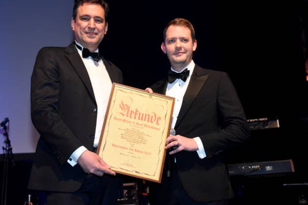 Georg Eisenreich CSU Minister of Justice Entrepreneur of the Year Daniel Metzler and Josef Fleischmann, Absent Isar Aerospace Munich 17 01 2026 Paulaner am Nockherberg Muenchner Gschichten CSU Schwarzweiss Ball Foto Muenchen