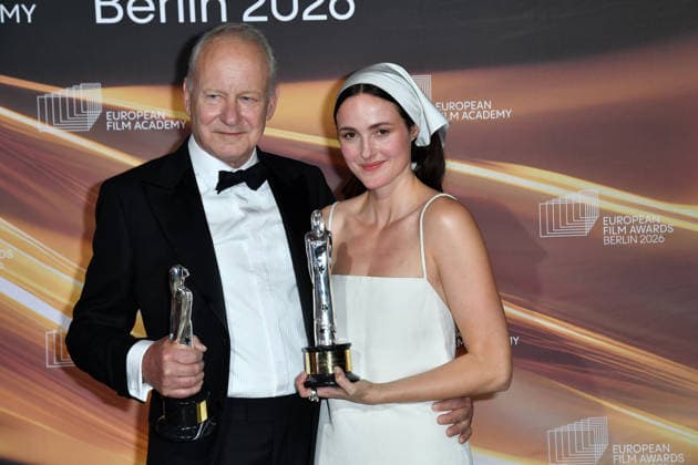 Stellan Skarsgard European Actor Award and Renate Reinsve at the EUROPEAN FILM AWARDS 2026 ceremony in Berlin on 17 01 2026