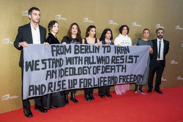 abb Guests with banner for freedom in Iran on the red carpet at the gala of the European Film Awards 2026 European Film Awards 2026 at Haus der Kulturen der Welt on 17 01 2026 in Berlin Berlin Germany