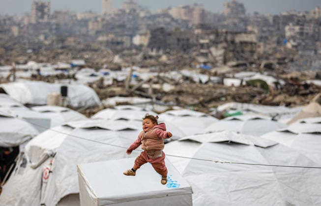 Displaced Palestinians struggle to survive amid rubble in Jabalia GAZA CITY, GAZA - JANUARY 18: Displaced Palestinian families living in the Jabalia area continue their daily lives under harsh conditions amid the rubble left by Israeli attacks, in Gaza City, Gaza, on January 18, 2026. Lacking basic necessities, families shelter in makeshift tents set up near their destroyed homes as they struggle to cope with cold weather. Khames Alrefi Anadolu Gaza City Gaza. Editorial use only. Please get in touch for any other usage.  Copyright: x2026xAnadoluxKhamesxAlrefix