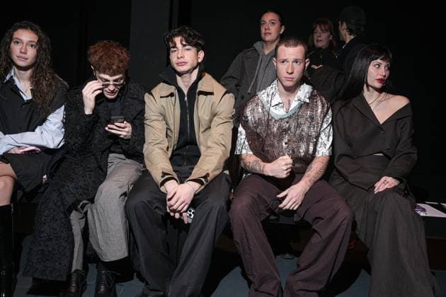 Milan, Milan Men s Fashion Week: Fall Winter 2026 - Men s Fashion, Fall Winter 2026 - QASIMI Fashion Show - front row In the photo: Coco Genge Massimiliano Tosti Matteo Robert Greta Menchi  Copyright: xRiccardoxGIordanox xipa-agency.netx xRiccardoxGiordanox IPA_Agency_IPA70250101