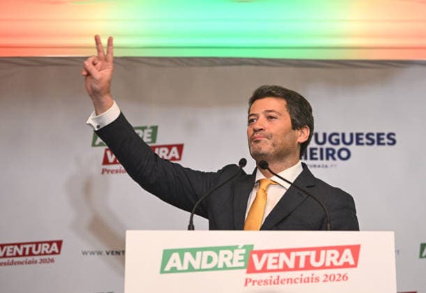 Portugal votes for presidential elections in Lisbon LISBON, PORTUGAL - JANUARY 19: Chega party leader Andre Ventura makes a speech at a hotel for the election results during Portugal s presidential elections in Lisbon on January 19, 2026. Portugal started voting in the first round of a presidential election in which a far-right candidate could for the first time make it to a run-off, but with the final result hard to call. Zed Jameson Anadolu Lisbon Portugal. Editorial use only. Please get in touch for any other usage.  Copyright: x2026xAnadoluxZedxJamesonx