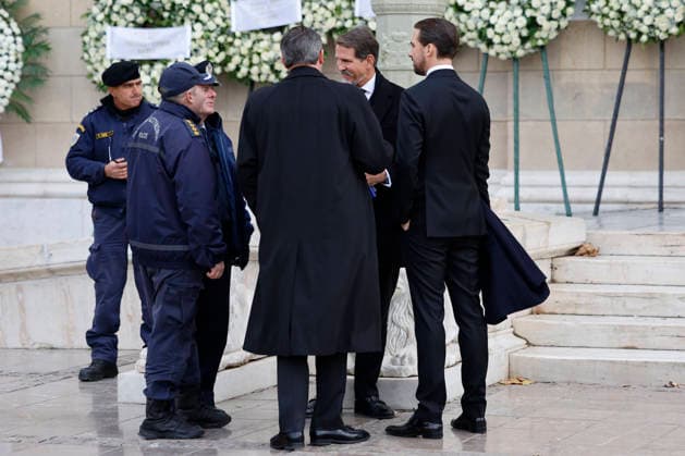 Crown Prince of Greece Pavlos (2R), Prince Philippos of Greece and Denmark (R) and Prince Nikolaos of Greece and Denmark (3R) at their arrival to the funeral of Princess Irene of Greece and Denmark helt at the Metropolitan cathedreal of Athens, Greece on 19 January 2026. Princess Irene of Greece and Denmark died in Madrid last 15 January. Funeral of Princess Irene of Greece and Denmark in Athens !ACHTUNG: NUR REDAKTIONELLE NUTZUNG!  Copyright: xMariscalx GRAF992 20260119-55019105046_1