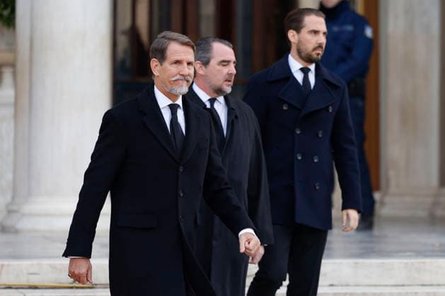 Crown Prince of Greece Pavlos (L), Prince Philippos of Greece and Denmark (R) and Prince Nikolaos of Greece and Denmark (C) at their arrival to the funeral of Princess Irene of Greece and Denmark helt at the Metropolitan cathedreal of Athens, Greece on 19 January 2026. Princess Irene of Greece and Denmark died in Madrid last 15 January. Funeral of Princess Irene of Greece and Denmark in Athens !ACHTUNG: NUR REDAKTIONELLE NUTZUNG!  Copyright: xMariscalx GRAF1011 20260119-55019105109_1