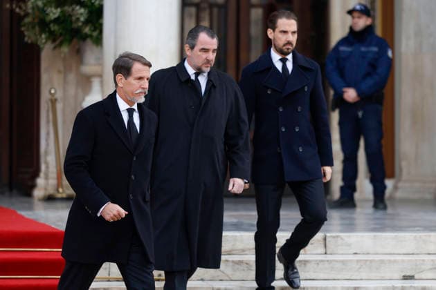 Crown Prince of Greece Pavlos (L), Prince Philippos of Greece and Denmark (R) and Prince Nikolaos of Greece and Denmark (C) at their arrival to the funeral of Princess Irene of Greece and Denmark helt at the Metropolitan cathedreal of Athens, Greece on 19 January 2026. Princess Irene of Greece and Denmark died in Madrid last 15 January. Funeral of Princess Irene of Greece and Denmark in Athens !ACHTUNG: NUR REDAKTIONELLE NUTZUNG!  Copyright: xMariscalx GRAF1012 20260119-55019105113_1