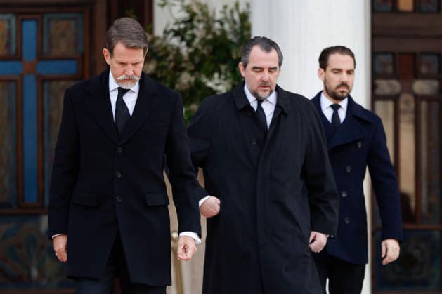 Crown Prince of Greece Pavlos (L), Prince Philippos of Greece and Denmark (R) and Prince Nikolaos of Greece and Denmark (C) at their arrival to the funeral of Princess Irene of Greece and Denmark helt at the Metropolitan cathedreal of Athens, Greece on 19 January 2026. Princess Irene of Greece and Denmark died in Madrid last 15 January. Funeral of Princess Irene of Greece and Denmark in Athens !ACHTUNG: NUR REDAKTIONELLE NUTZUNG!  Copyright: xMariscalx GRAF1013 20260119-55019105116_1