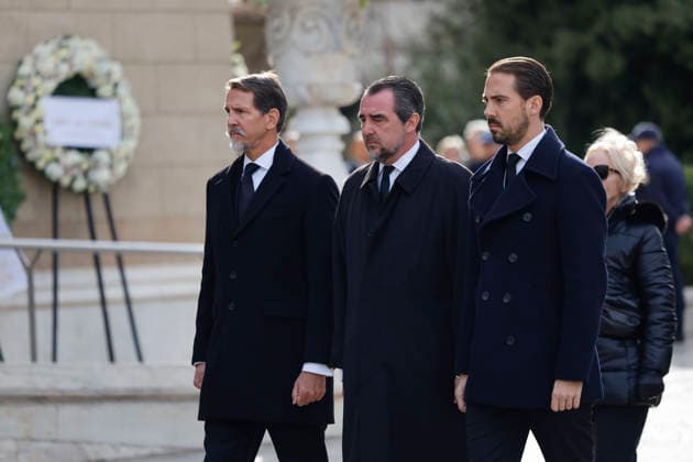 Crown Prince of Greece Pavlos (L), Prince Philippos of Greece and Denmark (R) and Prince Nikolaos of Greece and Denmark (C) follow the coffin during the funeral of Princess Irene of Greece and Denmark helt at the Metropolitan cathedreal of Athens, Greece on 19 January 2026. Princess Irene of Greece and Denmark died in Madrid last 15 January. Funeral of Princess Irene of Greece and Denmark in Athens !ACHTUNG: NUR REDAKTIONELLE NUTZUNG!  Copyright: xMariscalx GRAF1015 20260119-55019105123_1