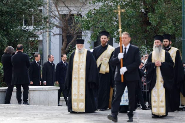 Crown Prince of Greece Pavlos (L), Prince Philippos of Greece and Denmark (3L) and Prince Nikolaos of Greece and Denmark (2L) follow the coffin during the funeral of Princess Irene of Greece and Denmark helt at the Metropolitan cathedreal of Athens, Greece on 19 January 2026. Princess Irene of Greece and Denmark died in Madrid last 15 January. Funeral of Princess Irene of Greece and Denmark in Athens !ACHTUNG: NUR REDAKTIONELLE NUTZUNG!  Copyright: xMariscalx GRAF1028 20260119-55019105308_1