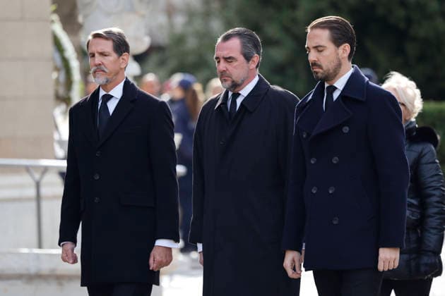 Crown Prince of Greece Pavlos (L), Prince Philippos of Greece and Denmark (R) and Prince Nikolaos of Greece and Denmark (C) follow the coffin during the funeral of Princess Irene of Greece and Denmark helt at the Metropolitan cathedreal of Athens, Greece on 19 January 2026. Princess Irene of Greece and Denmark died in Madrid last 15 January. Funeral of Princess Irene of Greece and Denmark in Athens !ACHTUNG: NUR REDAKTIONELLE NUTZUNG!  Copyright: xMariscalx GRAF1025 20260119-55019105311_1