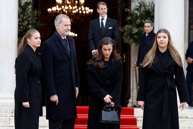 Spanish King Felipe VI (2L) next to Queen Letizia (2R), Princess Leonor (L) and infanta Sofia (R) after attending to the mass funeral of Princess Irene of Greece and Denmark held at the Metropolitan cathedreal of Athens, Greece on 19 January 2026. Princess Irene of Greece and Denmark died in Madrid last 15 January. Funeral of Princess Irene of Greece and Denmark in Athens !ACHTUNG: NUR REDAKTIONELLE NUTZUNG!  Copyright: xMariscalx GRAF1090 20260119-55019105981_1