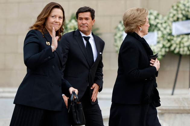 Queen Anne-Marie of Greece (R), Princess Alexia of Greece and Denmark (L) and her husband Carlos Morales Quintana (C) attends to the mass funeral of Princess Irene of Greece and Denmark held at the Metropolitan cathedreal of Athens, Greece on 19 January 2026. Princess Irene of Greece and Denmark died in Madrid last 15 January. Funeral of Princess Irene of Greece and Denmark in Athens !ACHTUNG: NUR REDAKTIONELLE NUTZUNG!  Copyright: xMariscalx GRAF1096 20260119-55019106106_1