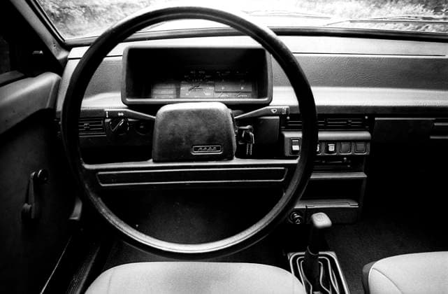 LADA CAR STEERING WHEEL DASHBOARD 140821 29.11.1984 The semirigid steering wheel rim of the Lada VAZ 2108 car, of Soviet design and manufacture, allows easy access to the dashboard. V. Knyazev Sputnik Russia  Copyright: xV.xKnyazevx