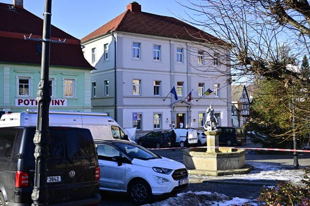 A man died in a shooter s attack at the town hall (pictured right) in Chribska, Czech Republic, on January 19, 2026. Three other people and a police officer were injured before the shooter was eliminated by police. (CTKxPhoto OndrejxHajek) CTKPhotoP2026011905140  CTKPhotoP2026011905140