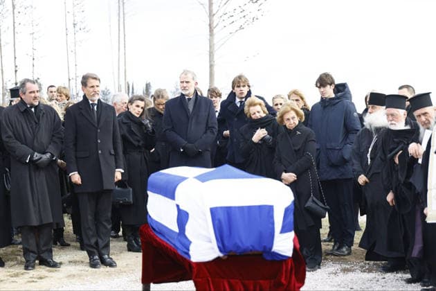 19-01-2026 Greece King Felipe and Queen Sofia and Queen Anne Marie and Queen Letizia and Princess Leonor and Princess Sofia leave the Metropolitan Cathedral of Athens, after they attended the funeral service of Princess Irene, Athens, Greece.  Copyright: xPPEx