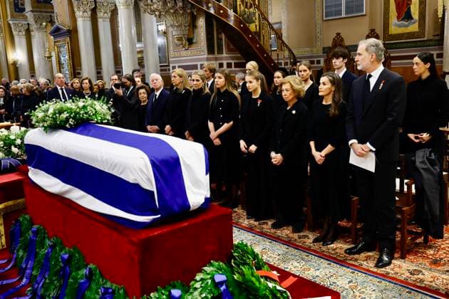 19-01-2026 Greece King Felipe and and and Crown Prince Pavlos and Queen Sofia and Queen Anne Marie and Queen Letizia and Princess Leonor and Princess Sofia leave the Metropolitan Cathedral of Athens, after they attended the funeral service of Princess Irene, Athens, Greece. Â  Copyright: xPPEx