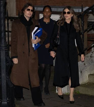January 19, 2026, London, England, United Kingdom: ELIZABETH HURLEY and her son DAMIAN HURLEY leave the Royal Courts Of Justice, central London, after the first day of the trial over allegations of unlawful information gathering brought against Associated Newspapers Limited (ANL) by seven people - the Duke of Sussex, Baroness Doreen Lawrence, Sir Elton John, David Furnish, Liz Hurley, Sadie Frost and Sir Simon Hughes. London United Kingdom - ZUMAs262 20260119_zip_s262_039 Copyright: xTayfunxSalcix