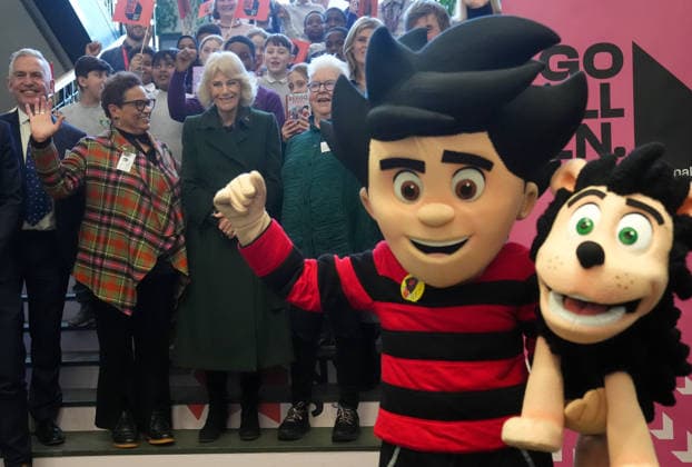 . 19 01 2026. Edinburgh, United Kingdom. Queen Camilla meets Beano comic characters during a visit to the National Library of Scotland in Edinburgh, United Kingdom.  xi-Imagesx xPoolx IIM-26518-0005