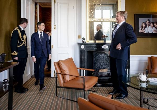 Den Haag, The Netherlands, 2026-01-20 08:59:10 DEN BOSH, 20-01-2026, Huis ten Bosh Palace Reception of the House of Representatives faction leaders D66, PvV and VVD at Huis ten Bosh Palace PHOTO: NLBeeld POOL Sem van der WalIn the photo: Rob Jetten Credit: NL Beeld Patrick van Emst  Copyright: xx x