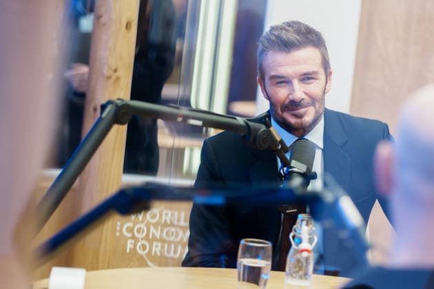 David Beckham at the World Economic Forum Annual Meeting 2026 Davos on Air: ReThinking with Adam Grant session with Adam Grant, Saul P. Steinberg Professor of Management and Psychology, Wharton School, University of Pennsylvania, USA; at the World Economic Forum Annual Meeting 2026 in Davos-Klosters, Switzerland, on 20 1 2026 from 10:00 to 10:30 in the Congress Centre Davos On Air (Zone C), Podcast. (podcast thinking 1). 2026 World Economic Forum, Credit:Mattias Nutt World Economic Forum Avalon  Copyright: xMattiasxNutt WorldxEconomicxForumx xAvalonx 1067626246