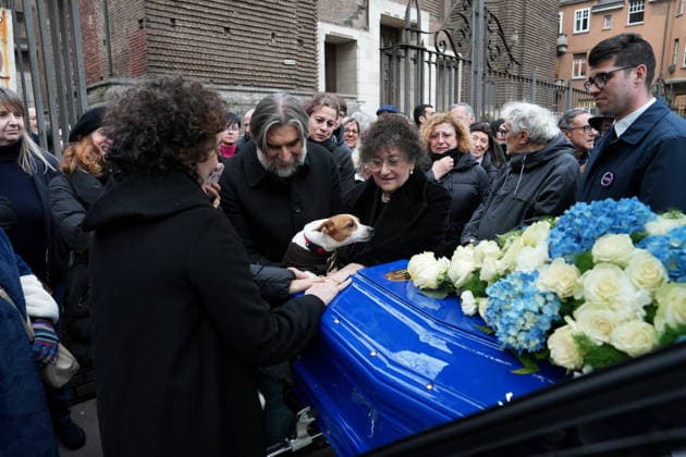 Milan, Funeral of Tony Dallara in the Basilica of Corpus Domini on Via Pagano, 8 in the photo his wife Patrizia and daughters Natasha and Lisa  Copyright: xDuilioxPiaggesix xipa-agency.netx xDuilioxPiaggesix IPA_Agency_IPA70332525