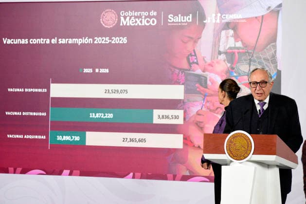 Mexico™s President Claudia Sheinbaum News Conference Mexico s Health Minister, David Kershenobich Stalnikowitz speaks about the measles outbreak and vaccination campaigns during a briefing conference at the National Palace. on January 20, 2026, in Mexico City, Mexico. (Photo by Luis Barron Eyepix Group) Copyright: xLuisxBarronx xEyepixxGroupx LB_20012026_174926