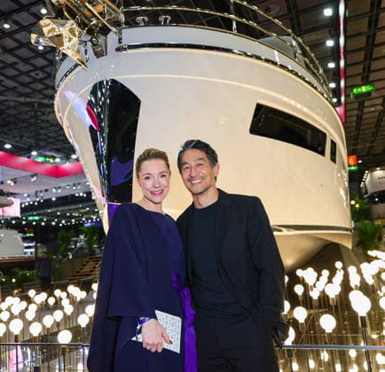 boot Messe Blue Motion Night 2026 Actress Friederike Linke in a blue outfit from PioO kan Einsatz Seeler at RTL with her husband Takao Baba came as guests of honor to the big party Düsseldorf boot Messe NRW Germany