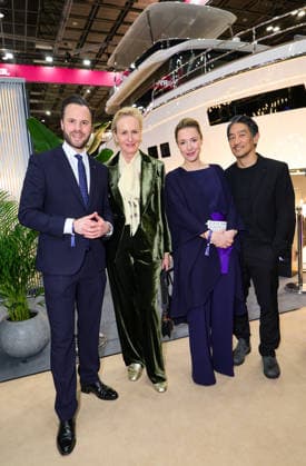 boot Messe Blue Motion Night 2026 Messe Düsseldorf Managing Director Marius Berlemann with pharmaceutical manager Marion Bock and guest of honor actress Friederike Linke Einsatz Seeler at RTL with her husband Takao Baba Düsseldorf boot Messe NRW Germany