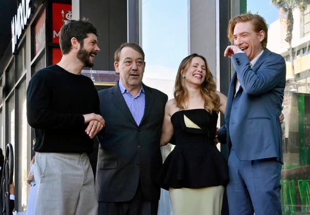 Rachel McAdams, (3rd-R) is joined by Dylan O Brien, Sam Raimi, Domhnall Gleeson (L-R) during an unveiling ceremony honoring her with the 2, 833rd star on the Hollywood Walk of Fame in Los Angeles on Tuesday, January 20, 2026.  LAP2026012032 JIMxRUYMEN