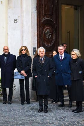 Rome, Death of Valentino Garavani - Chapel of Rest in Rome at his Foundation in Piazza Mignanelli - In the photo: GIANCARLO GIAMMETTI, Micaela Calabresi Marconi, Vernon Bruce Hoeksema, family members  Copyright: xGiandomenicoxD Angelox xipa-agency.netx xDxAngelo Landix IPA_Agency_IPA70364752