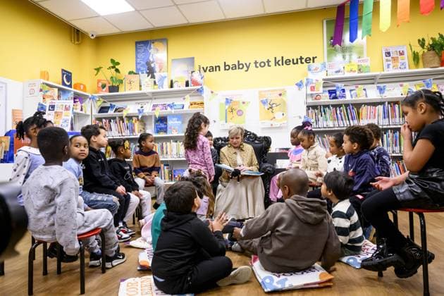 Amsterdam, The Netherlands, 2026-01-21 05:24:10 AMSTERDAM, January 21, 2026, OBA Princess Laurentien reads during the National Reading Breakfast at the Amsterdam Public Library (OBA), Reigersbos location. Twenty years ago, at this same location, the Princess read for the first time during the National Reading Days. The Reading Breakfast traditionally kicks off the National Reading Days campaign. PHOTO: NLBeeld Patrick van Emst Credit: NL Beeld Patrick van Emst  Copyright: xx x