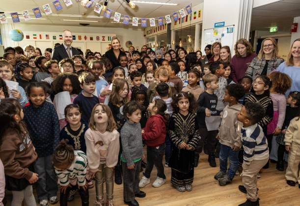Alphen aan den Rijn, The Netherlands, 2026-01-22 11:03:01 Queen Maxima, honorary chair of More Music in the Classroom, is visiting Stromen Primary School in Alphen aan den Rijn. The school is participating in the new program Make Space for Creativity. PHOTO: NLBeeld POOL Albert Nieboer Credit: NL Beeld Patrick van Emst  Copyright: xx x
