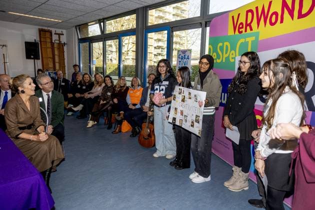 Alphen aan den Rijn, The Netherlands, 2026-01-22 11:08:50 Queen Maxima, honorary chair of More Music in the Classroom, is visiting Stromen Primary School in Alphen aan den Rijn. The school is participating in the new program Make Space for Creativity. PHOTO: NLBeeld POOL Albert Nieboer Credit: NL Beeld Patrick van Emst  Copyright: xx x