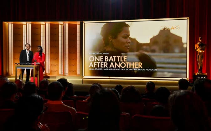 Lewis Pullman (L) and Danielle Brooks announce the nominees for Best Picture during the 98th annual Academy Awards nominations announcements at the Samuel Goldwyn Theater in Beverly Hills, California, on Thursday, January 22, 2026. The 98th annual Academy Awards will be televised live on ABC from Los Angeles on March 10th.  LAP2026012204 JIMxRUYMEN