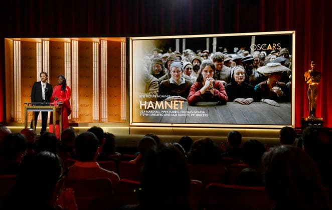 Lewis Pullman (L) and Danielle Brooks announce the nominees for Best Picture during the 98th annual Academy Awards nominations announcements at the Samuel Goldwyn Theater in Beverly Hills, California, on Thursday, January 22, 2026. The 98th annual Academy Awards will be televised live on ABC from Los Angeles on March 10th.  LAP2026012206 JIMxRUYMEN