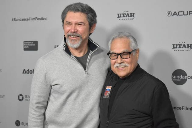 Director, playwright and activist Luis Valdez (R) and actor Lou Diamond Phillips (L) pose during the opening of the Sundance Film Festival in Park City, Utah, United States 22 January 2026. American Pachuco: The Legend of Luis Valdez burst onto the opening day of the Sundance Film Festival, championing Latino identity in the United States at a critical time for migrant communities through the cultural and political legacy of the iconic Chicano playwright. American Pachuco bursts onto the scene at Sundance as the voice of the Latino resistance in the US !ACHTUNG: NUR REDAKTIONELLE NUTZUNG!  Copyright: xMónicaxRubalcavax AME7447 20260122-55019147563_1