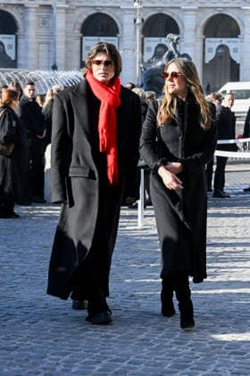 Rome, Death of Valentino Garavani - Funeral in the Basilica of Santa Maria degli Angeli e dei Martiri - Pictured: Liz Hurley and her son Damian  Copyright: xMaurizioxD Avanzox xipa-agency.netx xD AngeloxD AvanzoxLandix IPA_Agency_IPA70447968
